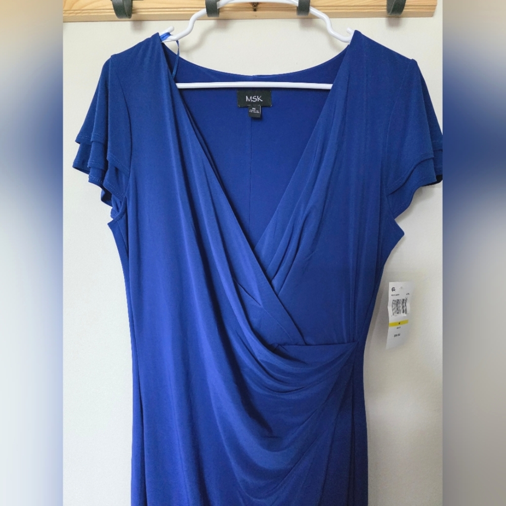 MSK Royal Blue Ruffle Sleeve Pullover Maxi Gown Sz Medium